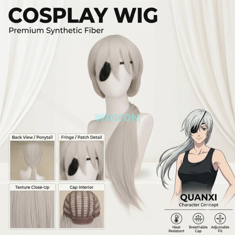 Anime Cosplay Eyes - Anime Quaanxi Cosplay Zilvergrijs Lange Pruik